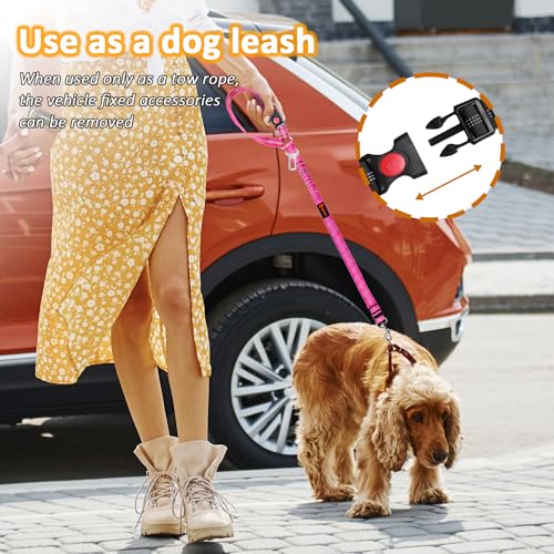 Removable Dog Seat Belt Harness for Car, 3 in 1 Pet Dog Car Seatbelt Leash, Retractable Restraint Secures to Vehicle Headrest & Adjustable Reflective Bungee Dog Seatbelt Tether, Rose and Black - color: Black+Rose