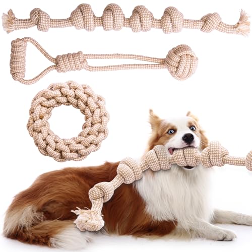 Dog Rope Toy, Rope Toys for Dogs Aggressive Chewers, for Large Dogs for Cleaning Teeth, Bite Resistant, 3 Pack - style: 3pcs