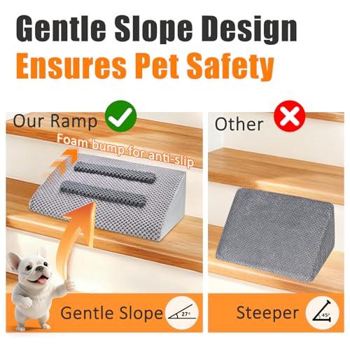 Dog Ramp for Stairs with Anti-Slip Bump for Small & Senior Dogs and Cats – Stair Wedges for Dogs with Gentle Slope, Pet Ramp with Washable Cover & Self-Sticky Pads for Safe Climbing (Gray, 1 Pack) - size: Gray 1-Pack