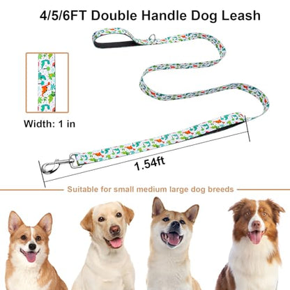 6 Foot Dog Leash for Medium Large Dogs, Double Handle Dog Leash with Padded Traffic Control Handles, Walking Training Lead, Dinosaur - color: Dinosaur, size: 1 in x 6 ft