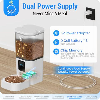Automatic Cat Feeder with 5G WiFi: Automatic Dog Feeder with Slow Feed & Smart APP Control, 7L Timed Auto Cat Food Dispenser with Alexa for Pets, Detachable for Easy Cleaning - 29 Cups - color: White-1