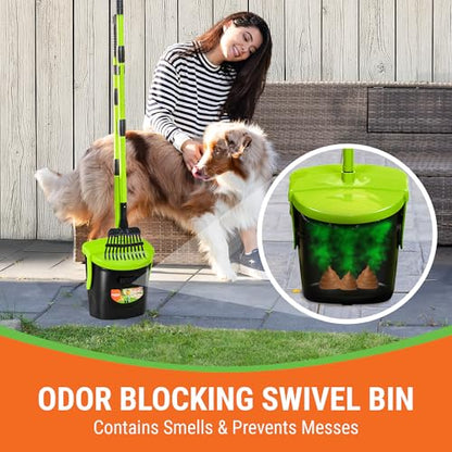 Pupzle Dog Pooper Scooper with Bag Attachment, 40" Long Handle Pooper Scooper for Large Dogs, Dog Poop Scoop for Yard, Large Capacity Swivel Bin and Rake, Lavender Scented Bags (Green) - color: Green