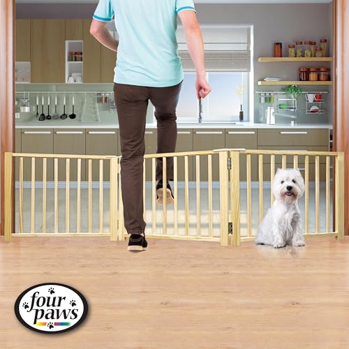 Four Paws Expandable Dog Gate, Wood Gate for Dogs, 3-Panel 24-68" W x 17" H