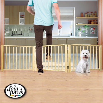 Four Paws Expandable Dog Gate, Wood Gate for Dogs, 3-Panel 24-68" W x 17" H