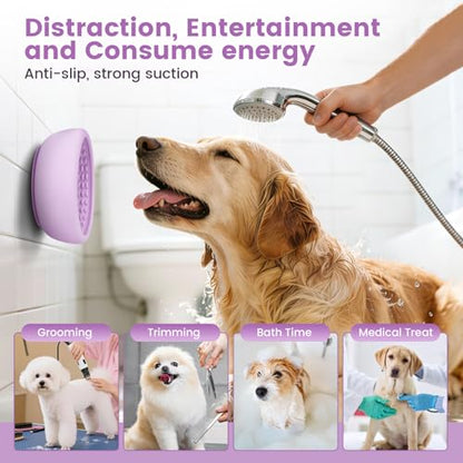 Dog Slow Feeder Licking Bowl,Freezeable Anxiety Relief Treat Dispenser, Non-Slip Anti-chocking Pet Dish, Interactive Puzzle Toy for Small Medium Breed,Freezable BPA Free Silicone Dishwasher Safe - color: purple, size: S