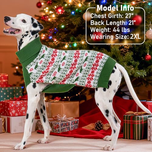 KYEESE Dog Christmas Sweater, Cozy Turtleneck Dog Sweater for Small Dogs Boy Girl with Snowflake Reindeer Pattern, Winter Doggie Knitwear with Leash Hole, Soft Warm Pet Clothes, Medium - color: 5# Christmas（Green）, size: Medium (7-11lbs)