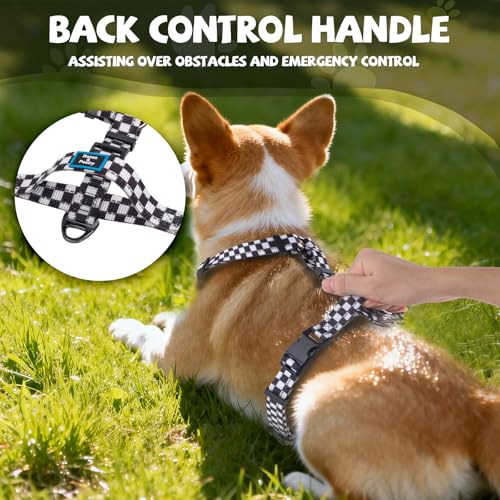 Roses&Poetry Dog Harness Medium Sized Dog, 6 Point Adjustable Fit No Pull Harness with Handle for Control and Easy Walking, Reflective Pet Halter Harnesses（Blackwhite-M） - color: Checkered, size: Medium