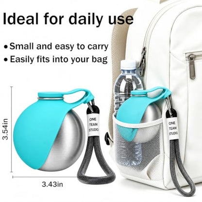 Leak Proof Portable Stainless Steel Dog Water Bottle, Flip-Top Silicone Bowl for Small Dog & Cat, Insulated Hot & Cold Retention, One-Hand Easy Use for Walking & Hiking, 10oz Blue(No Print) - color: Blue