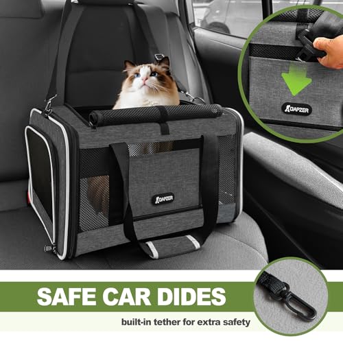 GAPZER Cat Carrier 18x11x11 Top Load Soft Pet Travel Bag Over 15 lbs, Collapsible Small Dog Puppy Crate 10 Pounds, Small Animal Rabbit Kennel Carrying Case, Kitten Mesh Cage Medium Cat Under 25 Grey - color: Grey