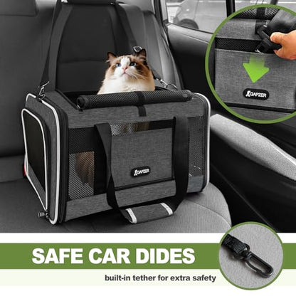 GAPZER Cat Carrier 18x11x11 Top Load Soft Pet Travel Bag Over 15 lbs, Collapsible Small Dog Puppy Crate 10 Pounds, Small Animal Rabbit Kennel Carrying Case, Kitten Mesh Cage Medium Cat Under 25 Grey - color: Grey