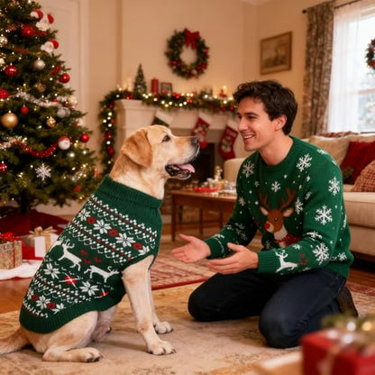 KOOLTAIL Christmas Dog Sweater, Cold Weather Pullover Classic Knitwear, Reindeer Snowflake Pattern Thick Warm Winter Pet Clothes, Cable Knit Sweaters for Small Medium Large Dogs Boy Girl, Green L - color: Green, size: Large
