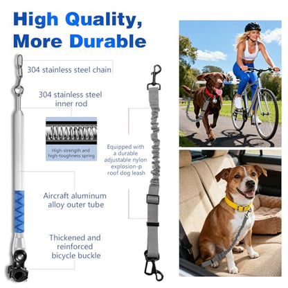 Bicycle Dog Leash for Riding, Hands Free 150° Rotating Built-in Shock Absorber Bike Retractable Leashes for Cycling, Elastic Nylon Adjusted Car Holder Seat Belt Rope (Silver) - color: Silver