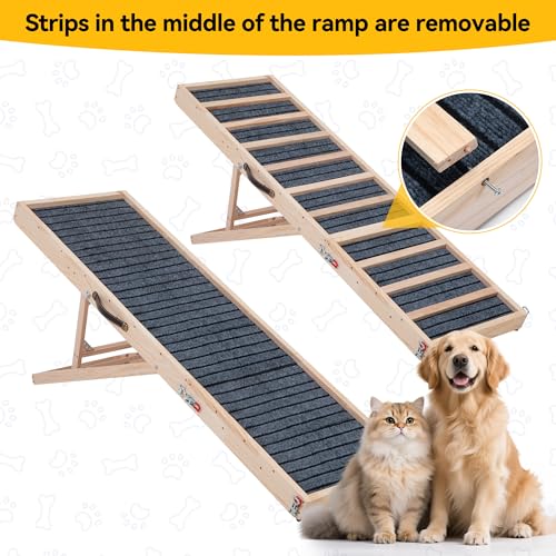 Dog Ramp for Bed, Couch, Car-55 L Gentle Slope Folding Pet Ramp with Non-Slip Surface and Metal Reinforced-High Traction,4 Adjustable Heights 18"-25", Supports 176lbs for Small Medium Large Dogs - size: 55"L