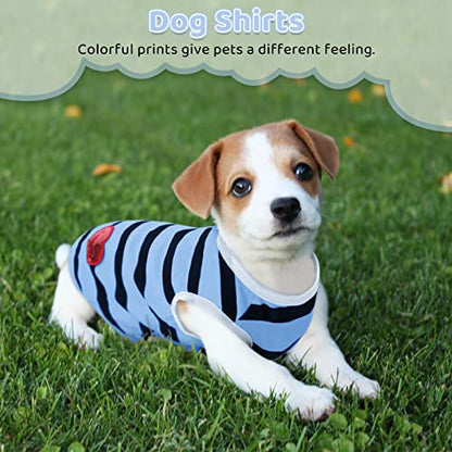 Pet Dog Striped T-Shirt Dogs Cats Cotton Vest Spring Summer Pet Apparel Tee Shirt Suitable for Small and Medium Large Pets French Bulldog Bichon - color: Blue-Vest, size: X-Small