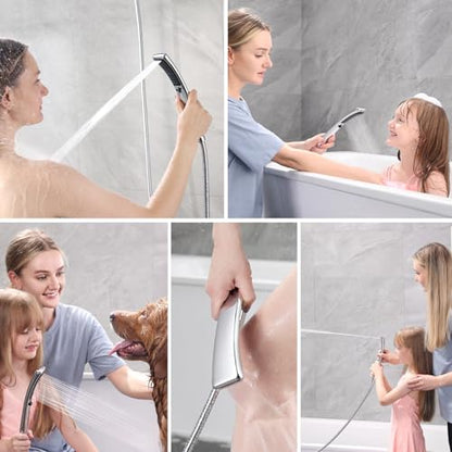 BRIGHT SHOWERS High Pressure Dual Shower Head Combo, Handheld Showerhead Rainfall Shower Head Combo with Black Face, 60 Inch Long Stainless Steel Shower Hose, Chrome - color: Chrome, size: 2.5 Gallon Per Minute