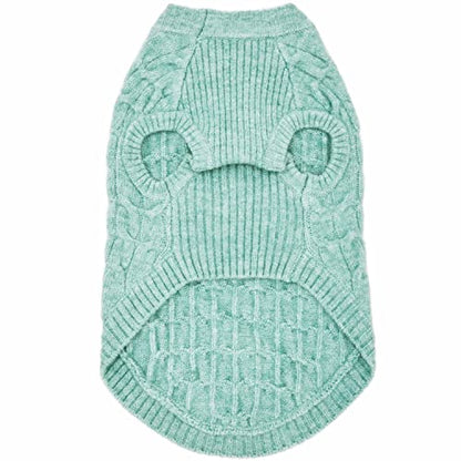 Blueberry Pet Classic Fuzzy Knit Dog Sweater, Crew-Neck Pullover Christmas Style in Heathered Jade, 12” Back Length, Cozy & Soft - color: Heathered Jade, Crew-neck, size: 12 inch
