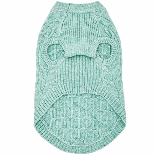 Blueberry Pet 2023 New Classic Fuzzy Textured Knit Pullover Crew-Neck Dog Sweater in Heathered Jade, Back Length 14", Pack of 1 Clothes for Dogs - color: Heathered Jade, Crew-neck, size: 14 inch