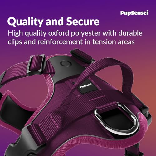 No Pull Dog Harness - Durable Polyester Puppy Harness with Front Anti-Pull Loop, Reflective Strips, and Quick-Release Clips for Small, Medium, and Large Dogs (Berry Purple, Medium) - color: Berry Purple, size: Medium