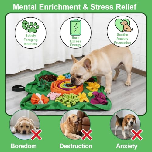 Vextronic Snuffle Mat for Dogs, Large Breed Slow Feeder Interactive Toy | 25x25-inch washable mat. Sparks natural foraging. Eases anxiety. Slows gulping, cuts bloat risk. Fits small to large pets. - color: Green