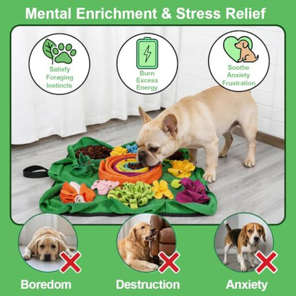 Vextronic Snuffle Mat for Dogs, Large Breed Slow Feeder Interactive Toy | 25x25-inch washable mat. Sparks natural foraging. Eases anxiety. Slows gulping, cuts bloat risk. Fits small to large pets. - color: Green