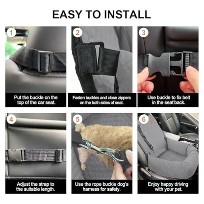 Dog Car Seat for Small Medium Dogs Up to 40lbs, Detachable Washable Soft Pet Booster Travel Bed for Front & Gray Seat with Safety Leash Belt - color: Gray