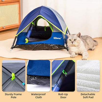 GDanes Blue Cat Tent, Large Cave Bed for Indoor Cats and Small Dogs with Soft Pad - 22" x 22" x 16" - color: Blue