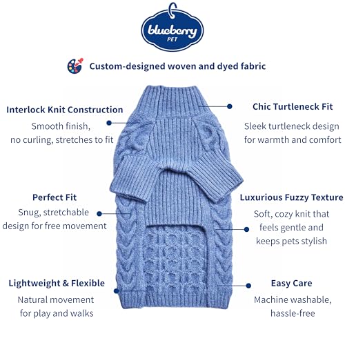 Blueberry Pet Classic Fuzzy Textured Knit Pullover Turtle-Neck Dog Sweater in Heather Blue, Back Length 10", Pack of 1 Clothes for Dogs - color: Heather Blue, Turtle-neck, size: 10 inch