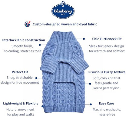 Blueberry Pet Classic Fuzzy Textured Knit Pullover Turtle-Neck Dog Sweater in Heather Blue, Back Length 10", Pack of 1 Clothes for Dogs - color: Heather Blue, Turtle-neck, size: 10 inch