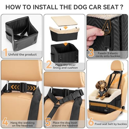PETSFIT Small Dog Car Seat, Waterproof PU Leather Dog Booster Car Seat with Patented Safe Buckles, Detachable Washable Cushion, 2 Storage Pockets, Dog Car Seat Medium Sized Dog up to 30 lbs (Black) - color: Black