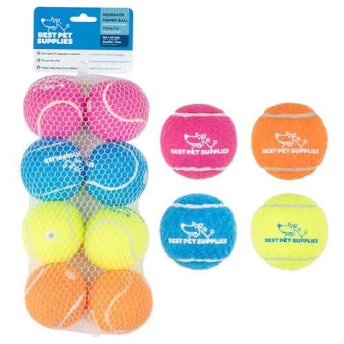 Best Pet Supplies Interactive Squeaky Dog Chew Toy, Ideal Dog Toys for Chewers, Small, Medium & Large Dogs, and Fetch Lovers - Tennis (Assorted Color), Medium (Pack of 8) - color: Tennis (Assorted Color), size: Medium (Pack of 8)