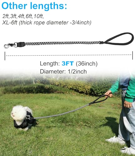2/3/4/6/10 Foot Reflective Dog Leash Strong Nylon Rope Braided Heavy Duty for Large and Medium Small Dogs Walking Training Leads (Black, 3ft * 1/2") - color: Black, size: 3ft * 1/2"