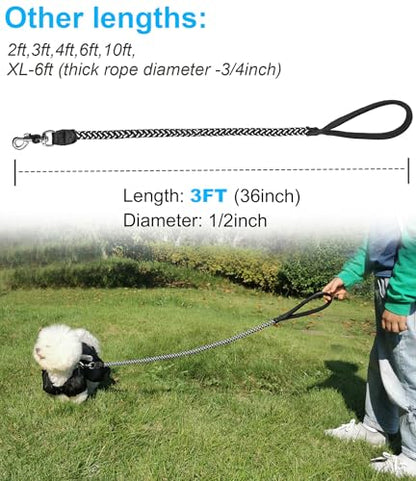 2/3/4/6/10 Foot Reflective Dog Leash Strong Nylon Rope Braided Heavy Duty for Large and Medium Small Dogs Walking Training Leads (Black, 3ft * 1/2") - color: Black, size: 3ft * 1/2"