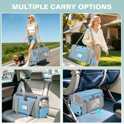 Soft Cat Carrier for Pets Up to 20 Lbs, Collapsible Cat Carrier Bag with Privacy Curtains, Airline Approved Small Pet Carrier for Small Medium Cats Dogs Puppy, Washable Soft Pet Travel Bag Dog Carrier - color: Sky Blue