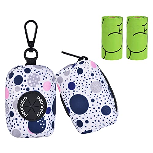 Petmolico Dog Poop Bag Holder Leash Attachment, Dog Waste Bag Dispenser Zippered Pouch, Fits Any Dog Leash, Includes Free Roll of Dog Bags, Poop Bag Dispenser - 2 Pack, Blue Dots - color: Blue Dots