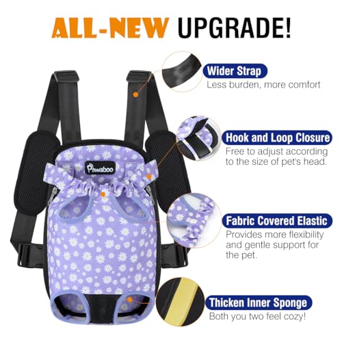 Pawaboo Pet Carrier Backpack, Adjustable Pet Front Cat Dog Carrier Backpack Purse Travel Bag, Legs Out, Easy-Fit for Traveling Hiking Camping for Small Medium Dogs, Small, Black & Purple Daisy - color: Black & Purple, style: Small (Pack of 1)