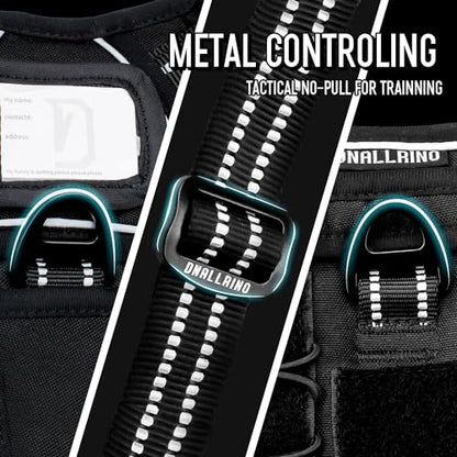 Tactical Dog Harness for Medium & Large Dogs, Black Adjustable No-Pull Control with Handle, Heavy Duty Reflective Vest - Size XL - color: Black, size: XL