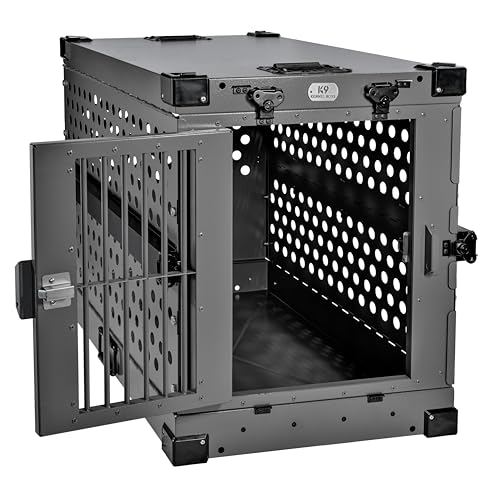 K9 Kennel Boss - Heavy Duty Fully Collapsible Powder-Coated Aluminum Dog Crate - Medium (Gray) - color: Gray, size: 34.6"L x 25.2"W x 28.9"H