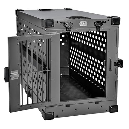 K9 Kennel Boss - Heavy Duty Fully Collapsible Powder-Coated Aluminum Dog Crate - Medium (Gray) - color: Gray, size: 34.6"L x 25.2"W x 28.9"H
