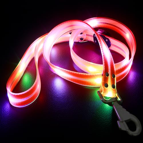 LED Waterproof Pet Dog Leash USB Rechargeable Fashionable Color Glow in the Dark Night Walk Safety Dog Leash for Medium to Large Dogs - color: Orange