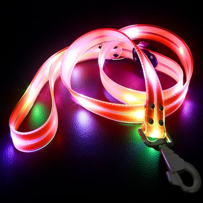 LED Waterproof Pet Dog Leash USB Rechargeable Fashionable Color Glow in the Dark Night Walk Safety Dog Leash for Medium to Large Dogs - color: Orange