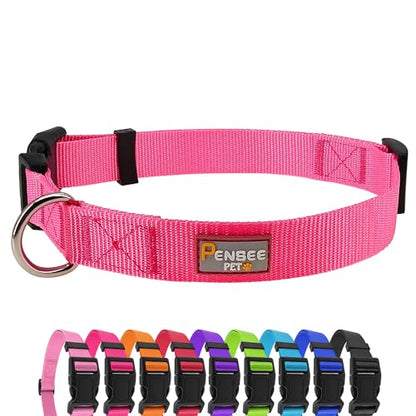 Dog Collar Hot Pink Basic Dog Collars with Breathable Quick Release Nylon Pet Collar for Puppy Small Medium Large Dogs Girl - color: Hot Pink, size: Small,Neck 10-14.5"(Pack of 1)