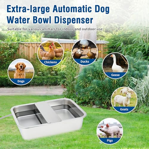 BWOGUE 5 Gal Automatic Dog Water Dispenser for Large Dogs Stainless Steel Outdoor Water Bowl Large Breed Self Filling Dog Waterer Feeder for Dogs Cat Chicken Livestock - size: 5 Gal