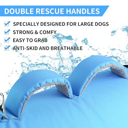 Doglay Dog Life Vest, Dog Life Jacket with Double Rescue Handles and Reflective Stripes, Adjustable High Visibility Swimming Safety Vest, Pet Life Preserver Lifesaver for Small Medium Large Dogs - color: Blue+Gray, size: L :19.7"-29.5" (Ribcage Girth)- Do