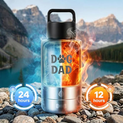 Dog Water Bottle 32oz, Insulated Stainless Steel Travel Water Dispenser with 2 Detachable Dog Bowls for Food and Water, Leak Proof Portable Pet Drinking Cup for Walking Hiking Camping - color: black dog dad