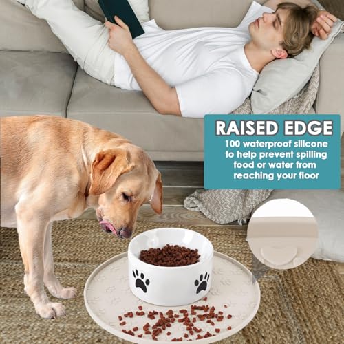 Dog Food Mat - Waterproof Silicone Dog Mat for Food and Water, Pet Food Mat with Edges for Protecting Floors (2Pack Beige) - color: 2Pack Beige