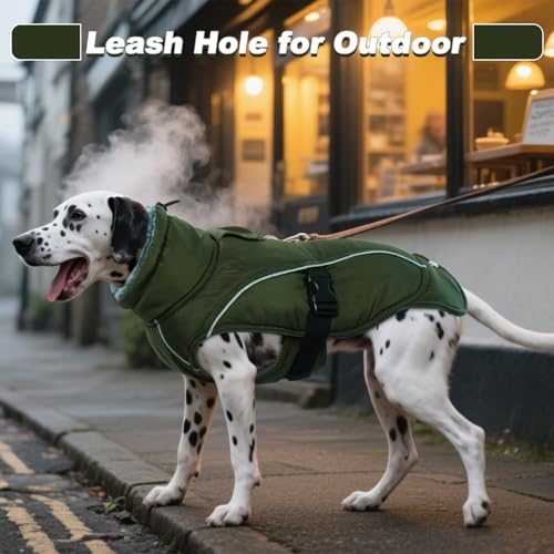 DENTRUN Warm Dog Winter Coat, Easy On Reflective Turtleneck Fleece Jacket | Adjustable buckle, easy on off, windproof & water-repellent, thick fleece snowsuit, outfit fits small to large breeds - color: Army Green, size: Small