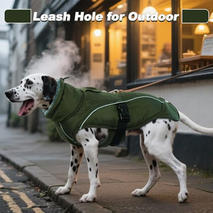 DENTRUN Warm Dog Winter Coat, Easy On Reflective Turtleneck Fleece Jacket | Adjustable buckle, easy on off, windproof & water-repellent, thick fleece snowsuit, outfit fits small to large breeds - color: Army Green, size: Medium