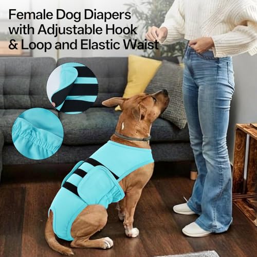 Lelepet Female Dog Diapers for Heat, Reusable Dog Period Onesie, Washable Dog Panties with Suspender, Soft Adjustable Small Girl Doggy Belly Band with Hole Tail, Blue, XS - color: Blue, size: XS