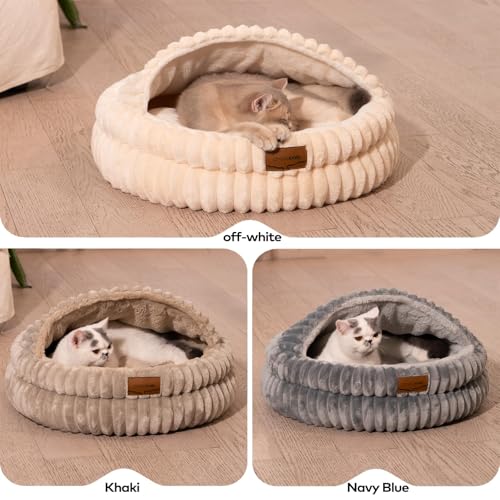CHEERPALS Cat Cave Bed for Indoor Cats, Washable Covered Cat Bed Hooded Kitty Bed Soft Fluffy Pet Bed for Puppy and Small Dog(White) - color: White