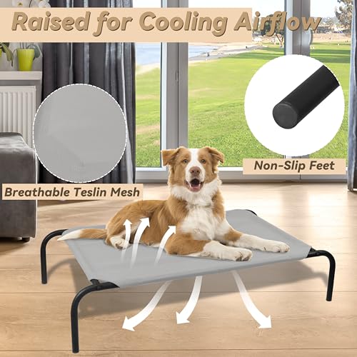 Heavy Duty Steel-Framed Portable Elevated Pet Bed, Elevated Cooling Pet Cot, 43.5" L x 25.5" W x 7.8" H(M, Grey) - color: Grey, size: Medium